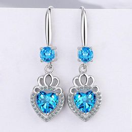 Dangle Earrings KOFSAC 925 Sterling Silver Women Fashion Jewelry High Quality Blue Pink White Zircon Heart Crown Selling Drop