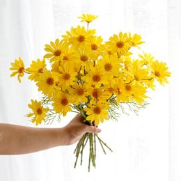 Decorative Flowers High Quality Wedding Home Fake Flower Artificial Dutch Daisy Coreopsis Simulation Bouquet Xmas Year Party Decoration 53cm