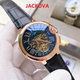 mens automatic mechanical flywheel watches Leather Butterfly Clasp wristwatches sapphire luminous watch factory montre de luxe309C