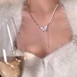 Choker Shiny Butterfly Necklace Ladies Exquisite Pearl Tassel Clavicle Chain Jewellery For Girl Party Gift