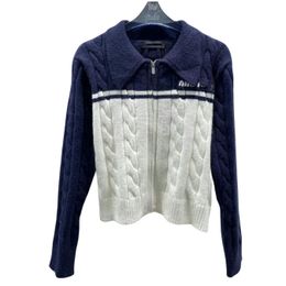 Women's new design turn down collar Colour block knitted sweater cardigan tops SML