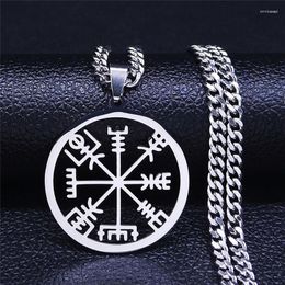 Pendant Necklaces Viking Vegvisir Compass Chain Necklace Men Stainless Steel Nordic Runes Odin Statement Celts Ethnic Jewellery N3048S05