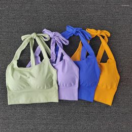 Yoga Outfit Suit Neck Hanging Sports Bra Women's Sexy Shockproof Running Gathering And Shaping Tank Top Beautiful Back Fitness Bras