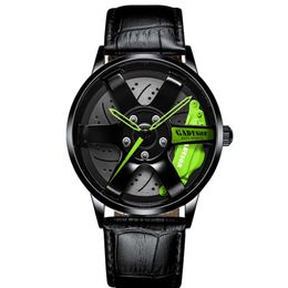 Green Hands Unique Design Quartz Watch 40MM Diameter Wheel Style Mens Watches Boys Student Locomotive Creative Wristwatches280B