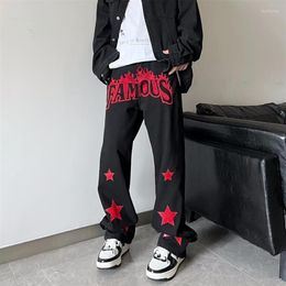 Men's Jeans American Vibe Styles Patch Letter Embroidery Black Baggy Men Pants Y2K Clothes Hip Hop Straight Elegant Denim Tro228c