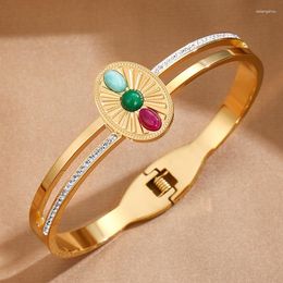 Bangle Inlay Stone Enamel Rhinestone 316L Stainless Steel Bangles Bracelets For Women Gold Color Wrist Waterproof Jewelry