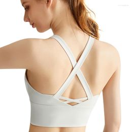 Yoga Outfit Women's Fitness Underwear Cross Beauty Back Solid Cup Shockproof Outer Wear Running Sports Vest