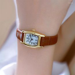 Wristwatches Fashion Women Watch Small 2023 Simple Retro Leather For Casual Vintage Quartz Brown Clock Ladies297u