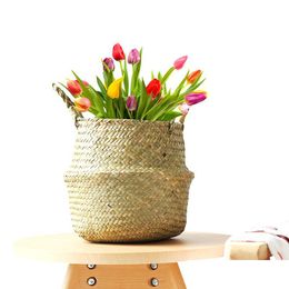 Planters Pots Bamboo Storage Basket Foldable Flower Pot Household Hand Woven Baskets Mtifunctional Laundry St Collage Wicker Dhgarden Dh1Eh