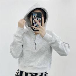 Yoga clothes Lu-01 Scuba Half Zip Hoody Outdoor Leisure Sweater Gym Clothes Women Tops Workout Fitness Loose Thick Yoga Jackets Ex231Y