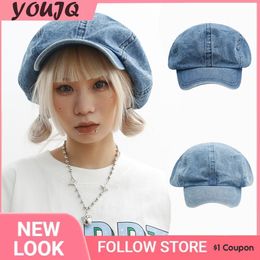 Berets Y2K Big Size Women Girl Berets Hat Gothic Punk Denim Beret Hats Ladies Street Cool Hip Hop Rock Beret Caps Gorra 230907