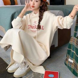 Autumn and Winter Hooded Pullover Long Sweater Women's Korean Version Loose and Slim Mid length Over Knee Split Thickened Dress