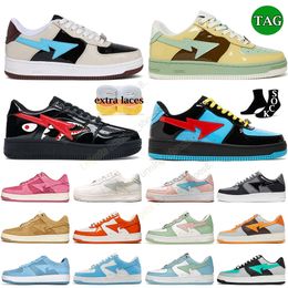 High Quality Casual Shoes Shark Star Low Bapeds Patent Leather Black White Blue Camouflage Skateboarding jogging Men Women Sports Sneakers Trainer Size EU36-45