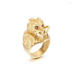 Cluster Rings Fashion Wild Wolf Stainless Steel Gold Color Vintage Street Style Men Ring Animal Big Man