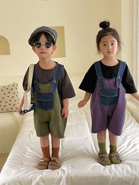 Rompers Kids Overalls Soft Thin Cotton Jean Cargo Pants Patchwork Simple Comfortable Casual Fashion for Children Boys and Girls 230907