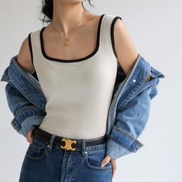 Women's Tanks Ribbed Top Vest Slim Spring Korea Stylish Camisole Outfits Contrast Colour Summer Beach Basic Female Tank Camis C4892