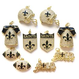 Charms 10pcs Cubic Zirconia Pave Fleur De Lis American Football Mix Charm Exquisite Pendant Bundle for Women Necklace Bracelet Making 230907