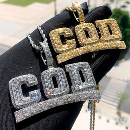 Fashion Designer Cash on Delivery COD Letter Charm Pendant Necklace with Rope Chain Hip Hop Women Men Iced Out Bling Full Paved 5A Cubic Zirconia Daily Gift Jewelry