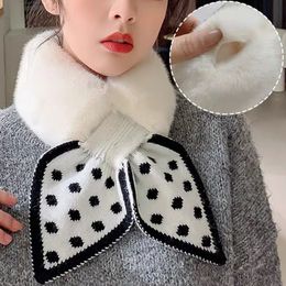 Neck Ties Winter Faux Fur Scarf Luxury Plush Warm Neck Collar Scarves Cross Polka Dot Scarf Cute Girl Knitted Scarfs For Ladies Keep Warm 230907