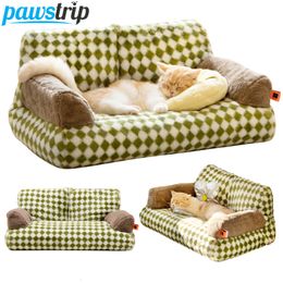 kennels pens Soft Cat Bed Sofa for Cats Small Dogs Etachable Washable Pet Nest Kitten Kennel Plush Warm Puppy Basket Supplies 230907