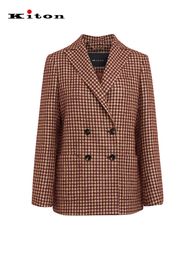 Kiton Blazers Winter Red-brown Womens Checked Alpaca Double-breasted Suit Jacket