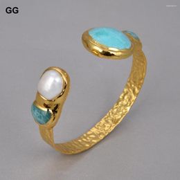 Bangle GuaiGuai Jewellery Natural White Pearl Green Amazonites Gold Colour Plated Bracelet For Women Vintage Style