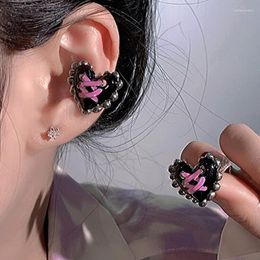 Backs Earrings Sweet Cool Hip Hop Y2K Dropwise Glaze Heart Ear Clip Punk Pink Tie Hollow Non Piercing Fake Earring Jewellery For Gift