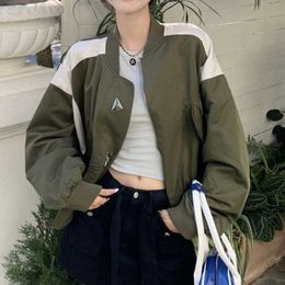 Deeptown Vintage Harajuku Green Zip Bomber Jackets Women Korean Style Streetwear 90s Patchwork Oversize Jacket Hippie Tracksuit