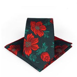 Neck Ties Fashion 75cm Cotton Floral Mens Tie Pocket Square and Print Tie Set For Men Wedding Accessories Handkerchief Neck Tie Men Gift 230907