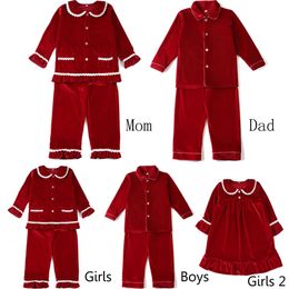 Clothing Sets Wholesale 2023 Baby Kids Boys And Girls Sibling Pyjamas Family Matching Pyjamas Children Red Christmas Velvet PJS 230907