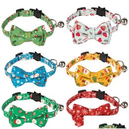 Cat Collars Leads Christmas Adjustable Cartoon Print Pet Collar With Bell Party Decoration Supplies Drop Delivery Home Garden Dhgarden Dh2I7