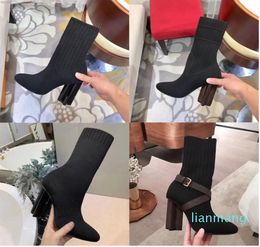 Women Silhouette Ankle Boot Martin Boots Winter Warn Botas Stretch Fabric Bootie Print Flower Heel Ladies Casual Shoes with