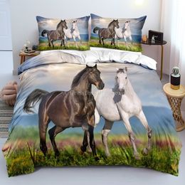 Bedding sets Horses Printed Duvet Cover Set Twin Full Queen King Bedding Comforter Bedspread Soft Quilt Cover Pillowcase Animals Home Textile 230908