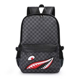 New Casual Men's Backpack Tidal Cool Shark Travel Backpack Student Schoolbag Fashion Checker Computer Bag Portable 230327