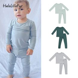 Clothing Sets Bamboo Fiber Kids Solid Color Pajamas Set Baby Long Sleeve Sleepwear Tops Pants 2pcs Toddler Casual Home Wear For Boys Girls 230907