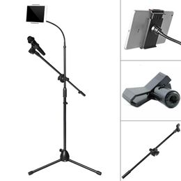 Lighting Studio Accessories Telescopic Mic Floor Metal Tripod For Flexible Tablet PC Holder Clip Swing Boom Stage Bracket Microphone Stand 230908