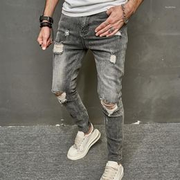 Men's Jeans Vintage Hole Slim Men Fashion Solid Pockets Jean 2023 Spring Casual Denim Trousers Long Pant Men's Legging Cl2111