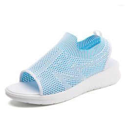 Sandals 2023 Summer Breathable Korean Fashion Elastic Band Sports Women's Thick Soled Fish Mouth Mesh Shoes