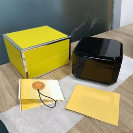 High Cases Quality Black Box Plastic Ceramic Leather Material Manual Certificate Yellow Wood Outer Packaging Watches Accessories C307M