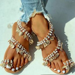 Sandals Women Summer Shoes Flat Tassel Comfortable String Bead Slippers Casual Tribe Creative