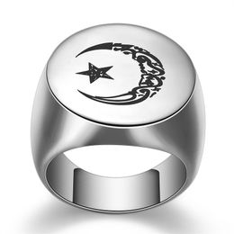 Islamic Moon And Star Crescent Muslin Ring Round Stainless Steel Silver Gold Religious Catholic Christianity the religion bishop ring Jewellery Men Women Gift