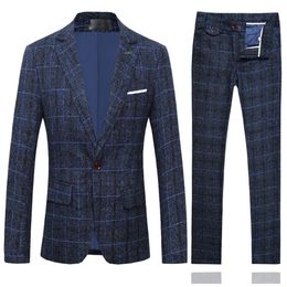 Fall and Winter Mens Plaid Suit 2-Piece Large Size 5xl suit Blazer pants Men Office Wedding Party Dress273Z