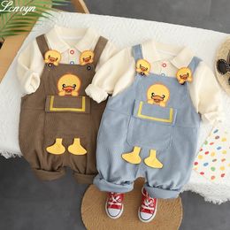 Rompers Lenoyn Summer Baby Clothing Set Toddler Girls Clothes Suit Infant Tee and Denim Overall Boys Outfit 230907