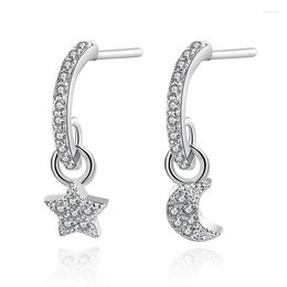 Stud Earrings 925 Silver Needle Zircon Star Moon For Women Elegant Gifts Y2K Jewelry Pendientes Brincos Eh1368