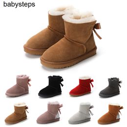 Kids Warm Bow Boots Children Classic Mini Half Snow Boot Winter Full fur Fluffy furry Satin Ankle Preschool PS Enfant Child kid Toddler Girl Tod Bootss Booties 2023