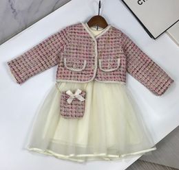 2023 herbst/Winter Neue Hohe Qualität kinder Tragen Klassische Kleid Zwei Stück Set für Mädchen Kostenloser Tasche