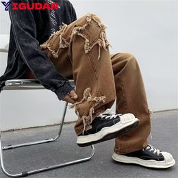 Men's Jeans Fashion Stars Towel Embroidery Brown Baggy Men Pants Y2K Clothes Straight Hip Hop Cotton Trousers Pantalon Homme 230909