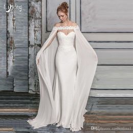 White Chiffon Long Bridal Wraps Off Shoulder Lace Wedding Shawls Boleros Brides Jackets Cloaks For Wedding Dresses Bridal Gowns3031