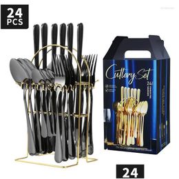 Dinnerware Sets 24 Piece Cutlery Set Stainless Steel 24In1 Luxury Holder Flatware Organizer Gold Knives Spoon And Fork With Shelf Dr Dhy6H