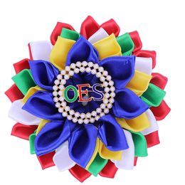 Pins Brooches Top Quality Layers Ribbon Corsage Flower Letter OES Brooch Matron Order Eastern Star Pin For Women 230908